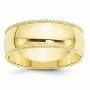 10k Yellow Gold 8mm Milgrain Half Round Wedding Band Ring