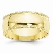 10k Yellow Gold 8mm Milgrain Half Round Wedding Band Ring