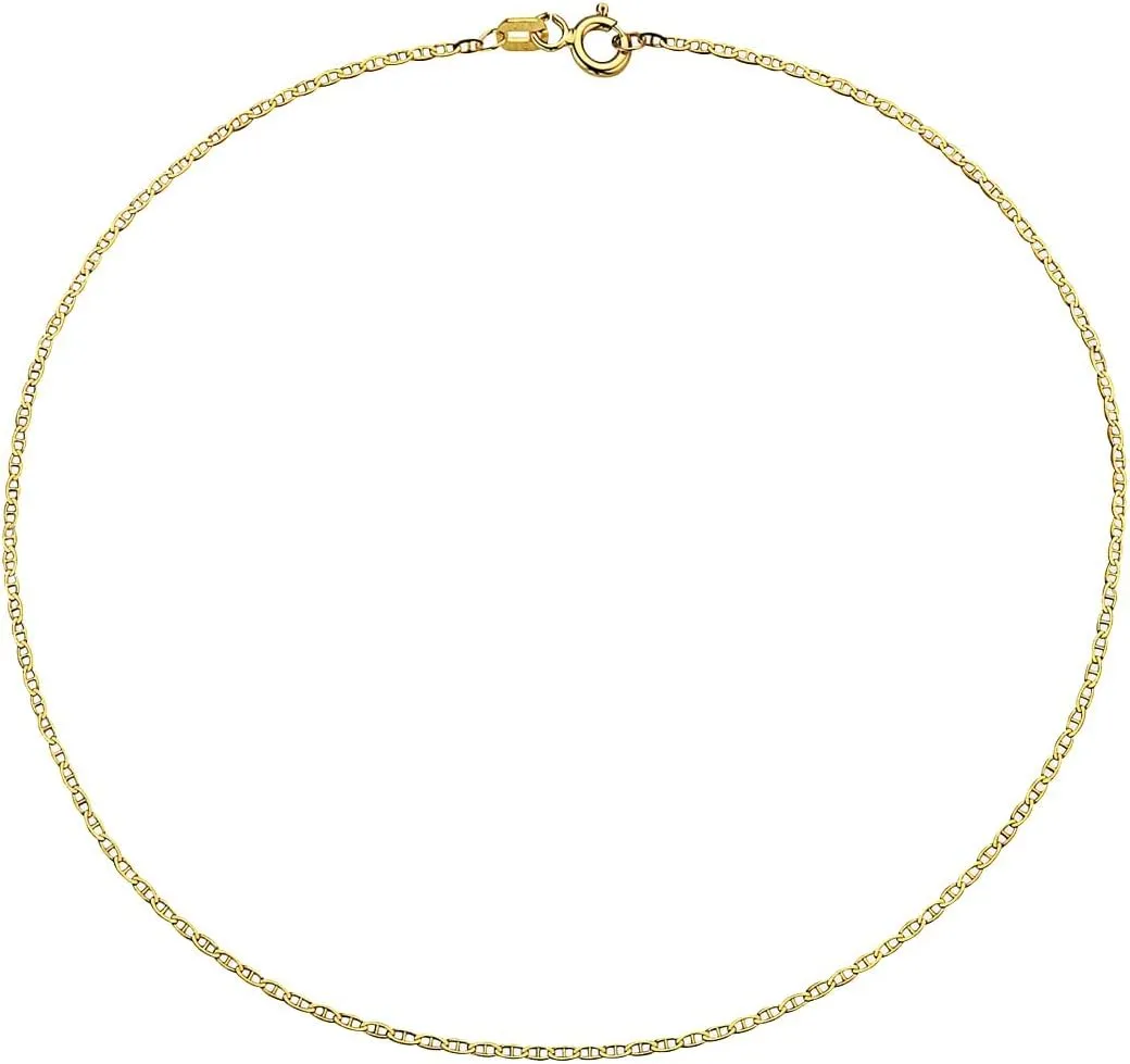 14K Gold Anklets for Women -14K 10 Inch Anklets Gold Flat Mariner Anklet, Cuban Chain, Figaro Chain, Paperclip Chain, Rope chain Dainty Anklet