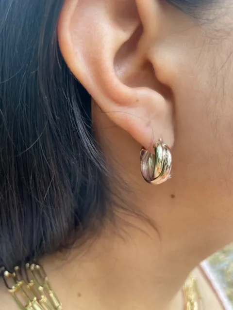 14k Italian Tricolor Gold Medium Hoop Earring