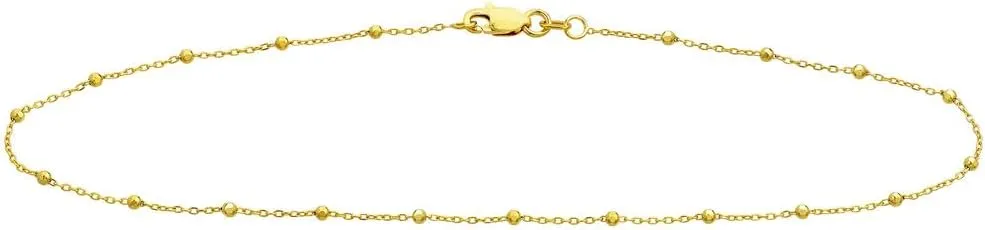 14K Solid Gold Ankle Bracelet - 14K Real Gold Ball Beaded Anklet For Women - Dainty Foot Chain Anklet