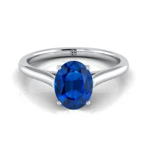 14K White Gold Oval Sapphire Cathedral Style Comfort Fit Solitaire Engagement Ring