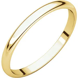 14K Yellow 2mm Half Round Light Band