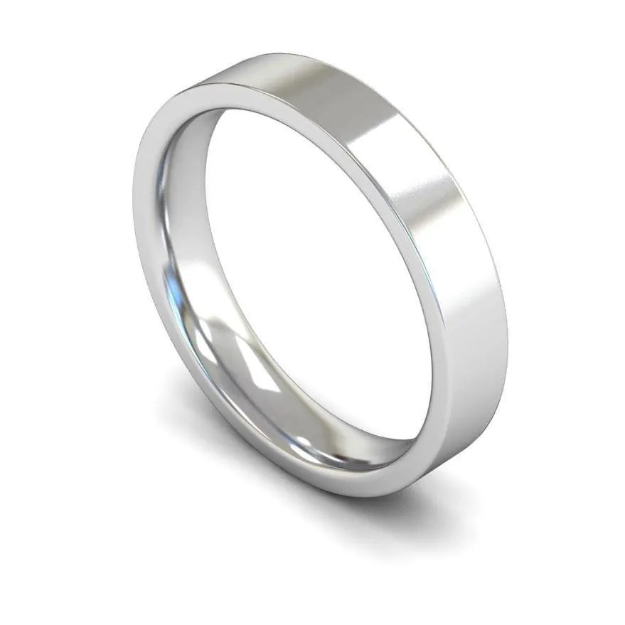 18ct White Gold Mediumweight Flat Court/Edge 4mm Wedding Ring
