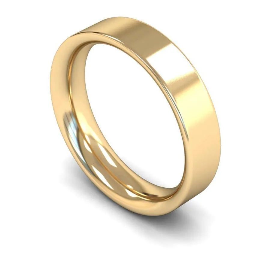 18ct Yellow Gold Heavy Weight Flat Court 5mm Wedding Ring