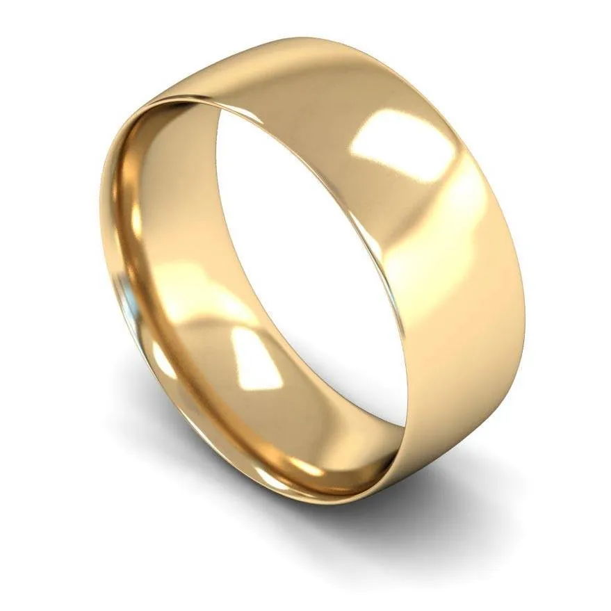 18ct Yellow Gold Light Weight Traditional Court 8mm Wedding Ring