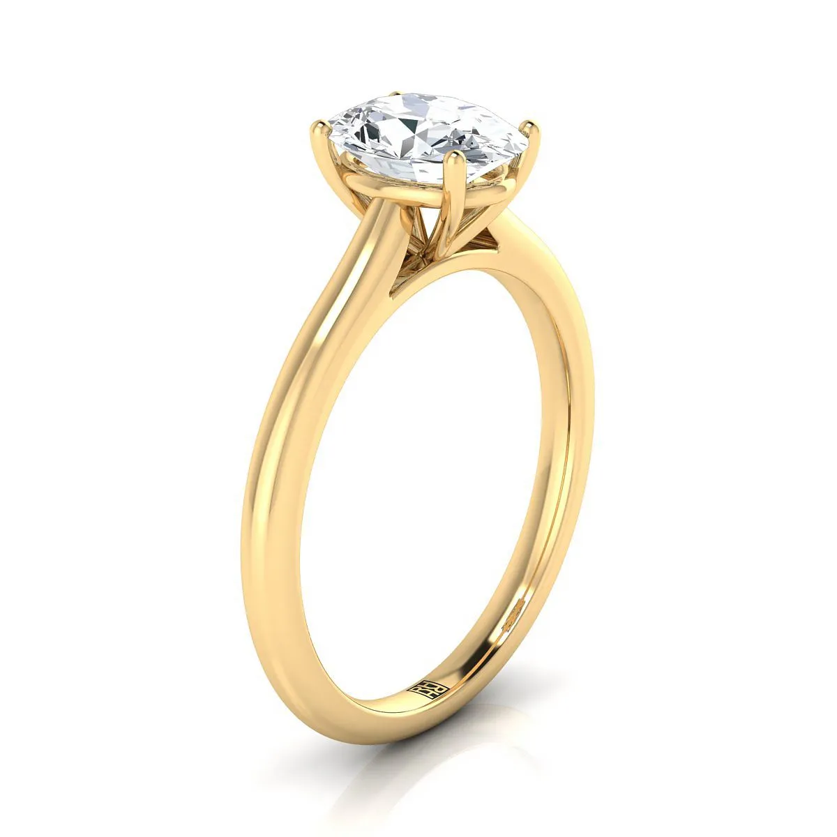 18K Yellow Gold Oval Ruby Pinched Comfort Fit Claw Prong Solitaire Engagement Ring