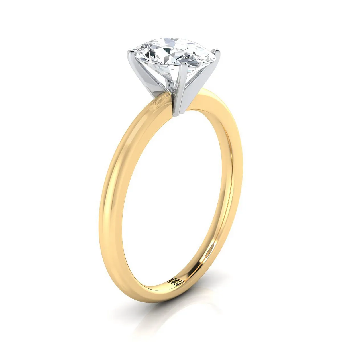 18K Yellow Gold Oval Swiss Blue Topaz Round Comfort Fit Claw Prong Solitaire Engagement Ring