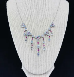 1920s Moonstone and Ruby Silver Fringe Necklace
