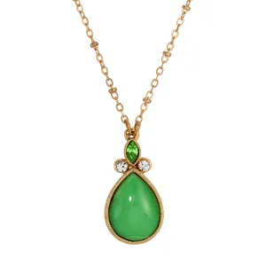 1928 Jewelry Peridot Crystal and Green Pear Shape Moonstone Pendant Necklace 16"