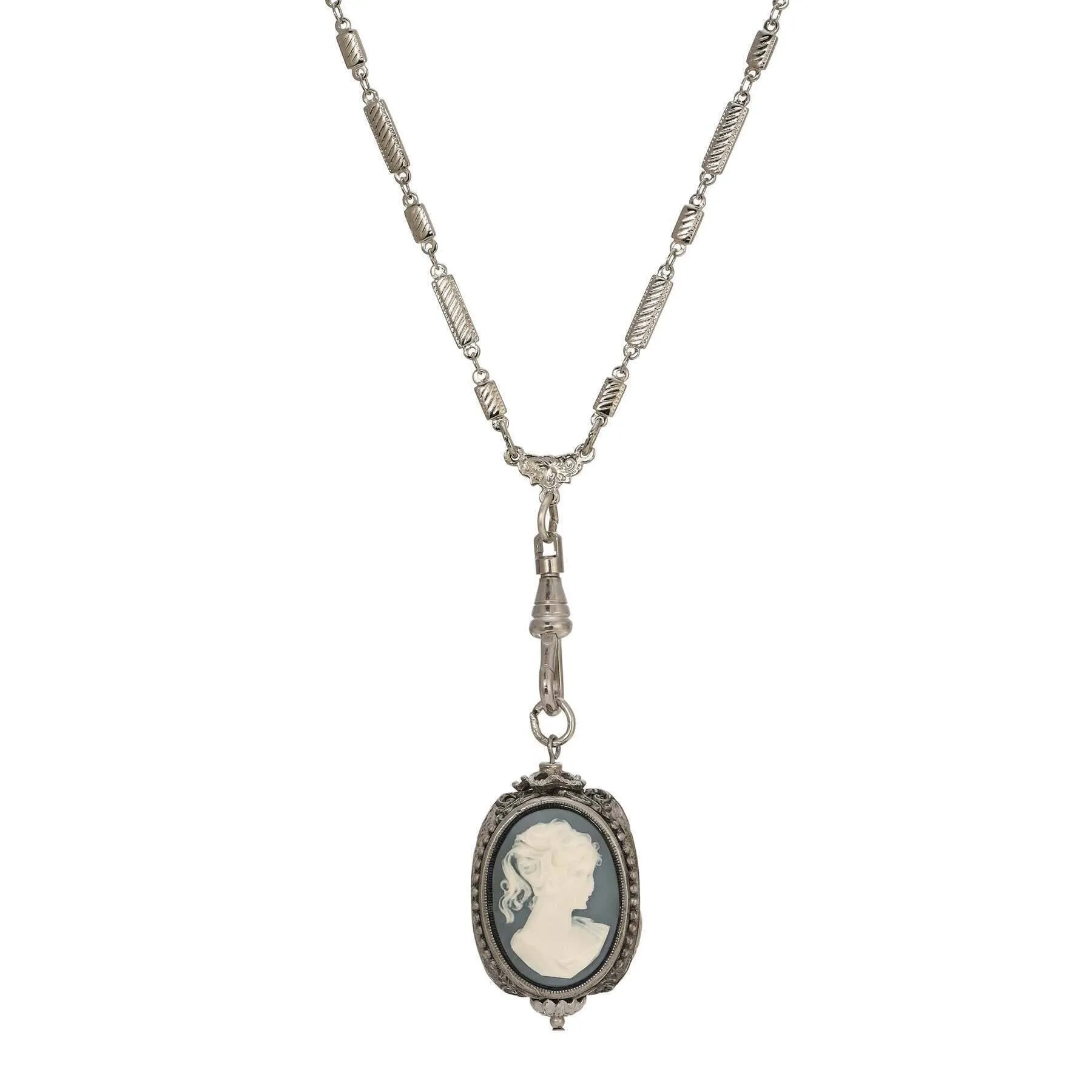 1928 Jewelry Tripe Victorian Cameo Swivel Pendant Necklace 28"