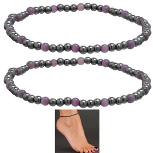 2 X Amethyst Anklet Magnetic Therapy Ankle Bracelets Healing Lymphatic Drainage