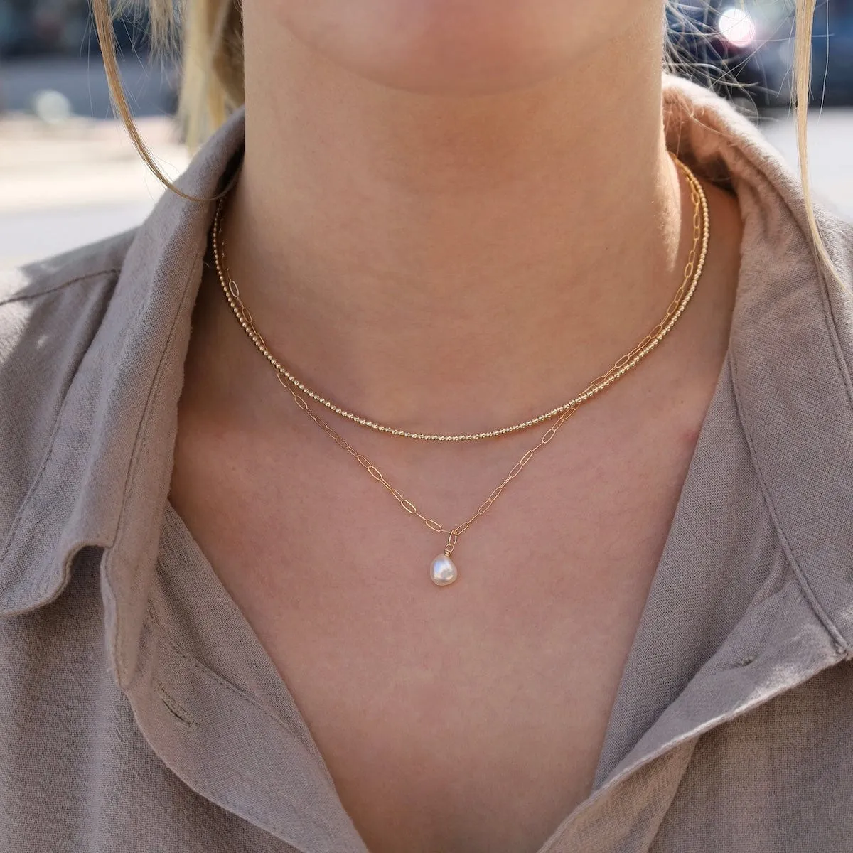 2mm Gold Filled Bead Choker Necklace