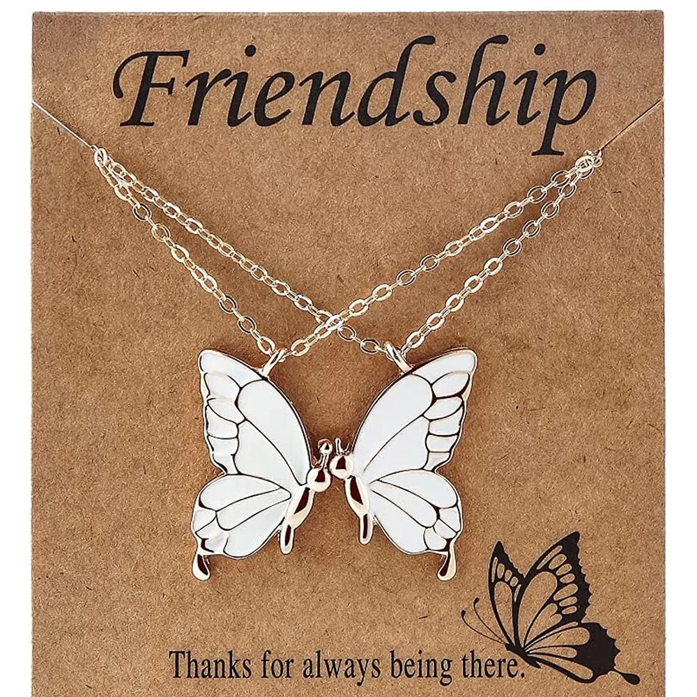 2PCS Best Friend Butterfly Necklaces BFF Friendship Necklace for 2 Girls Lover Couple Necklace Long Distance Birthday Gifts