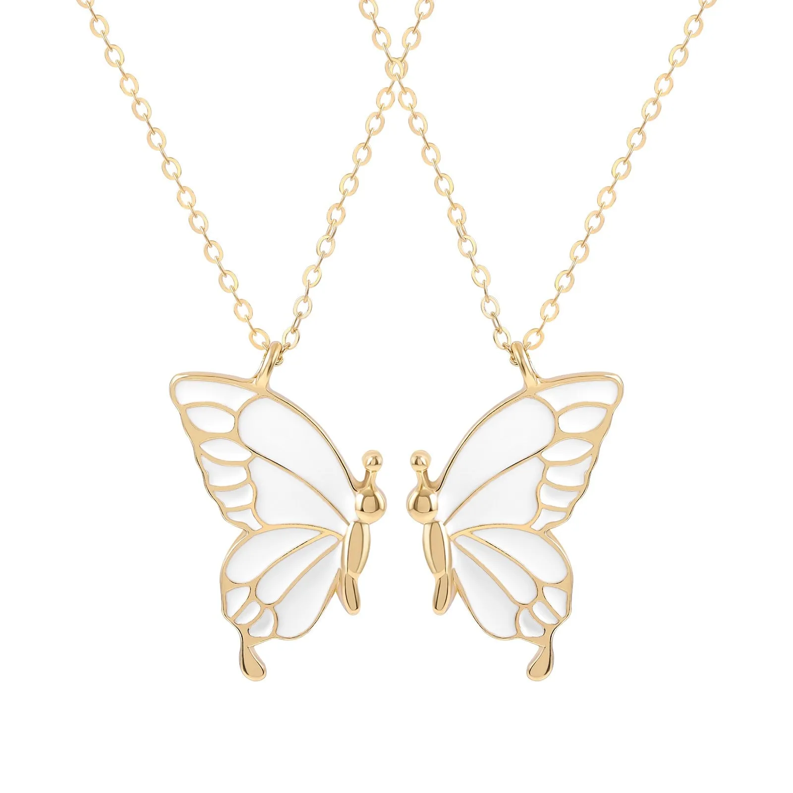 2PCS Best Friend Butterfly Necklaces BFF Friendship Necklace for 2 Girls Lover Couple Necklace Long Distance Birthday Gifts