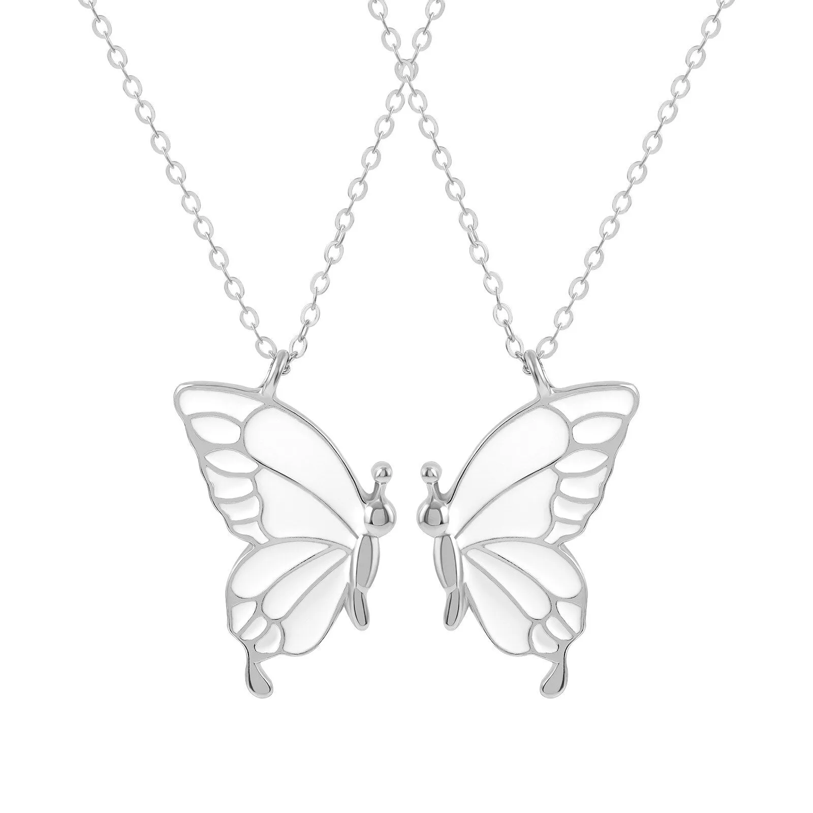 2PCS Best Friend Butterfly Necklaces BFF Friendship Necklace for 2 Girls Lover Couple Necklace Long Distance Birthday Gifts