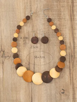 3pcs Bohemian Style Circular Decorative Wooden Jewelry Set For Women