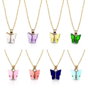 8 Pcs Cute Butterfly Necklace for Girls  Acrylic Butterfly Party Favors with Adjustable Chain (Up to 18.11")  Kids Necklace for Girls, Party, Masquerades, Cosplay & Everyday Fun in 8 Vibrant Colors