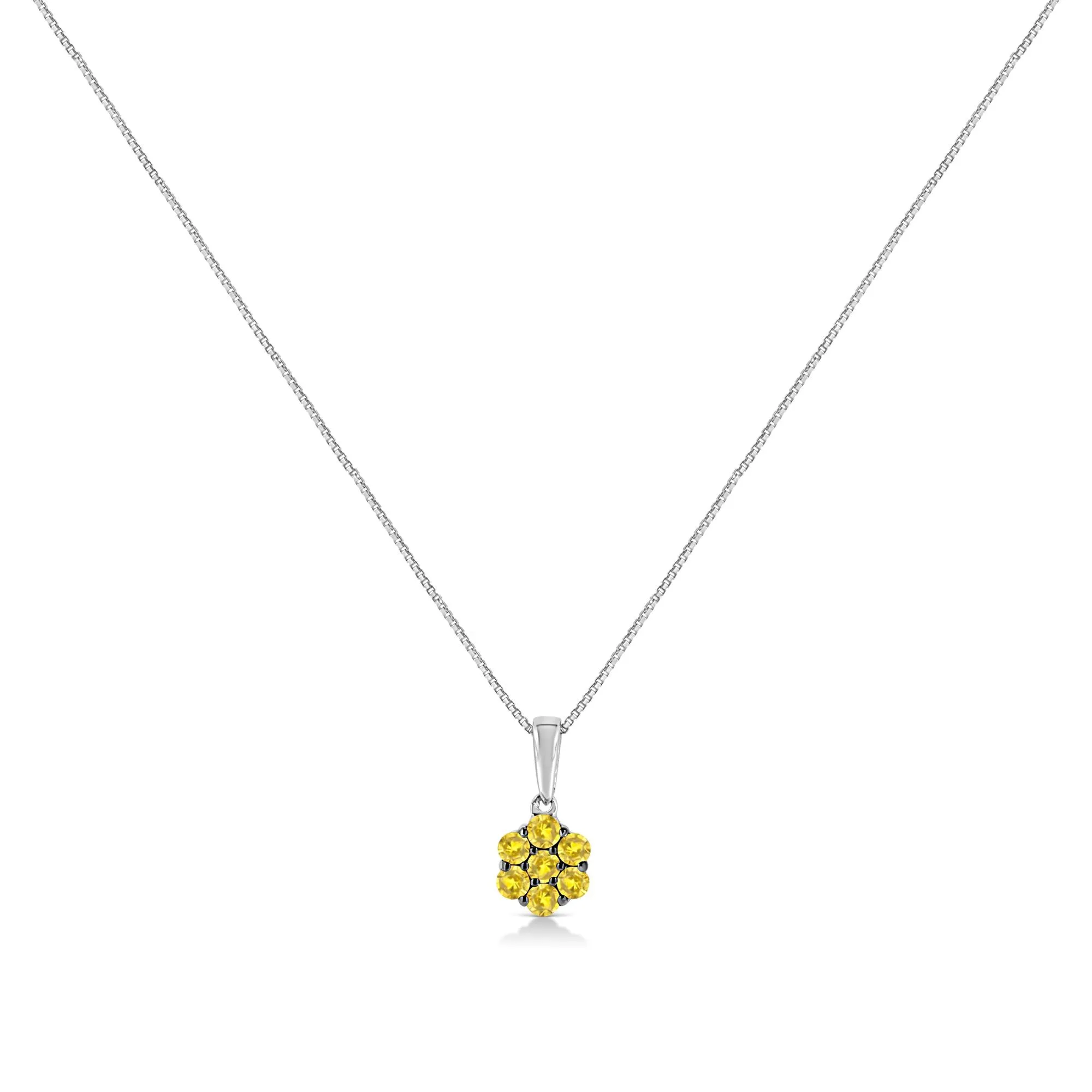 .925 Sterling Silver 1/2 Cttw Prong Set Treated Green Diamond Floral Cluster 18" Pendant Necklace (Green Color, I1-I2 Cl