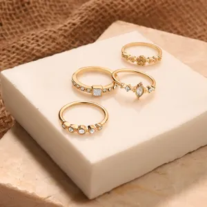Accessorize London Women Gold Flower Sparkle Rings White Pack Of 4-Small