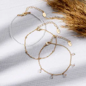 Accessorize London Women's Gold  Faux Pearl Stone Anklets Pack Of 3