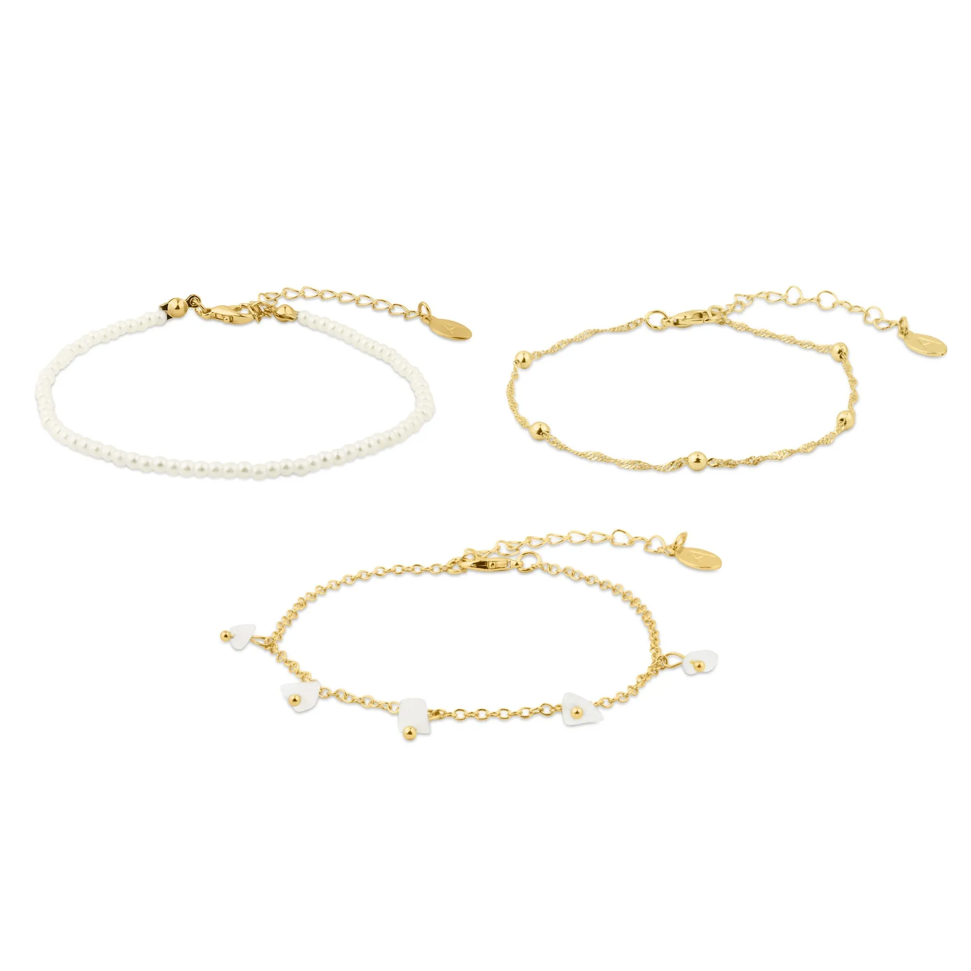 Accessorize London Women's Gold  Faux Pearl Stone Anklets Pack Of 3