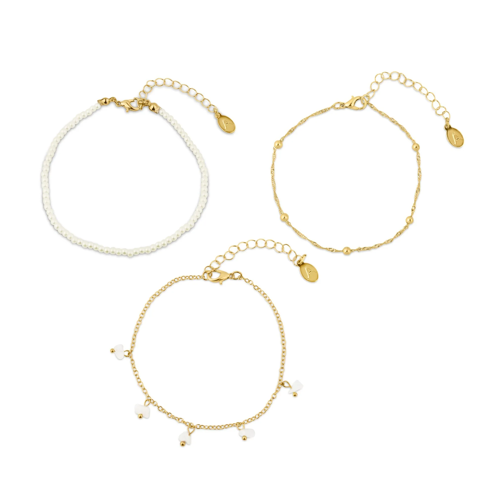 Accessorize London Women's Gold  Faux Pearl Stone Anklets Pack Of 3