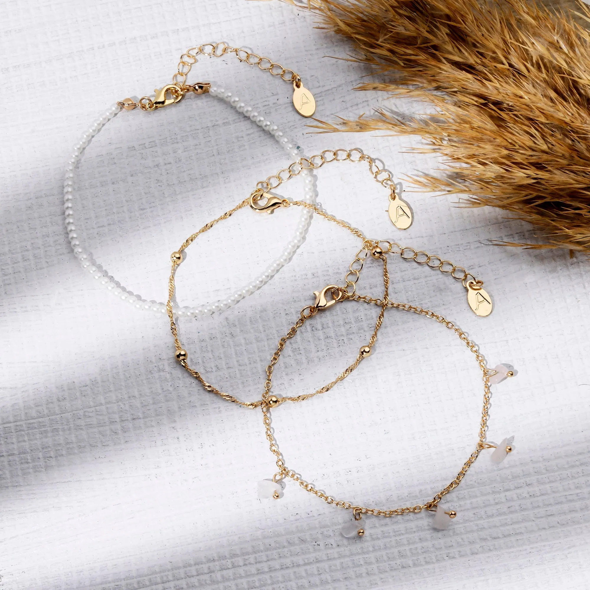 Accessorize London Women's Gold  Faux Pearl Stone Anklets Pack Of 3