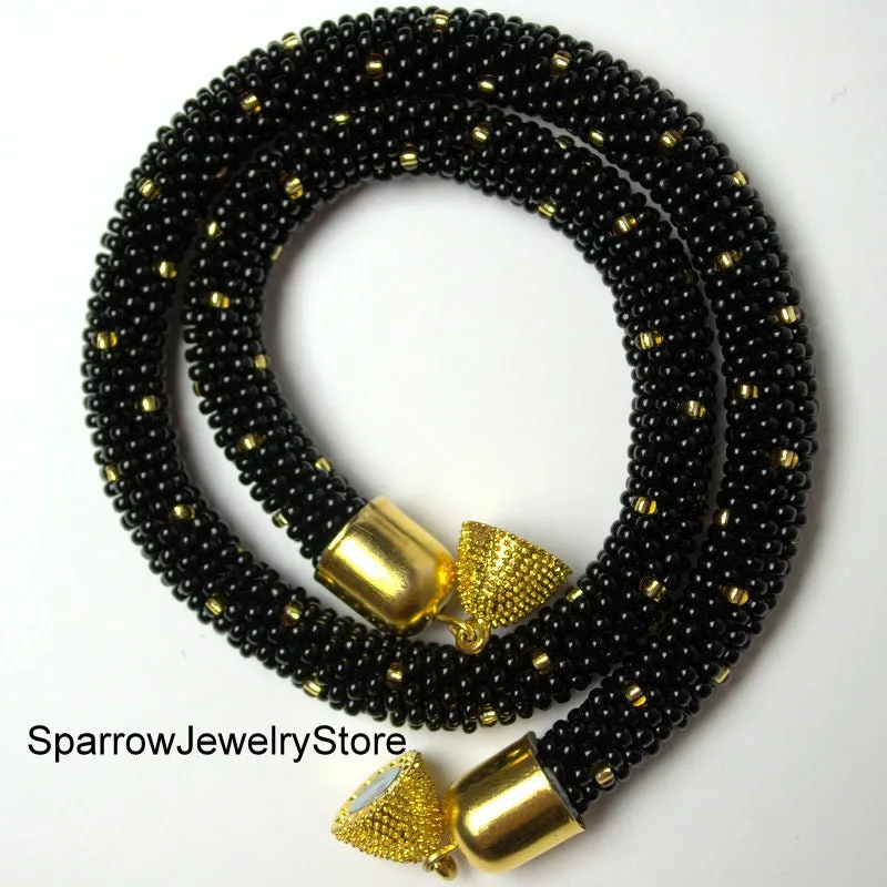 Black beaded choker necklace Handmade Seed Bead jewelry Statement crochet rope necklace Unique jewelry Gift for her Mother day gift idea