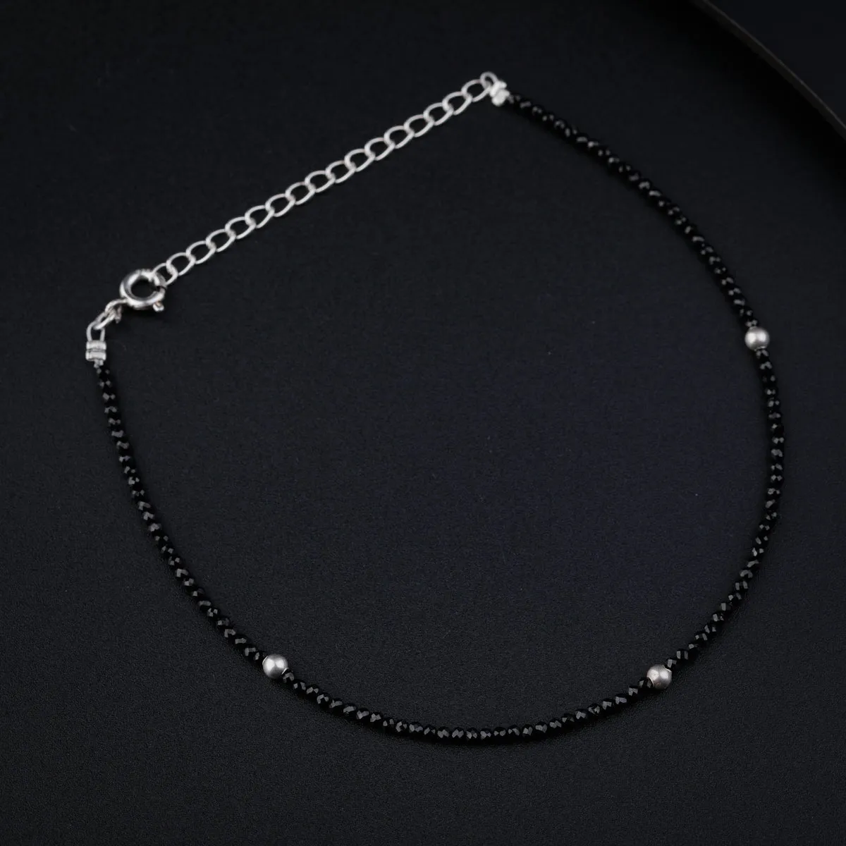 Black Spinel Anklet with Silver Beads