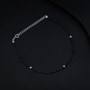 Black Spinel Anklet with Silver Beads