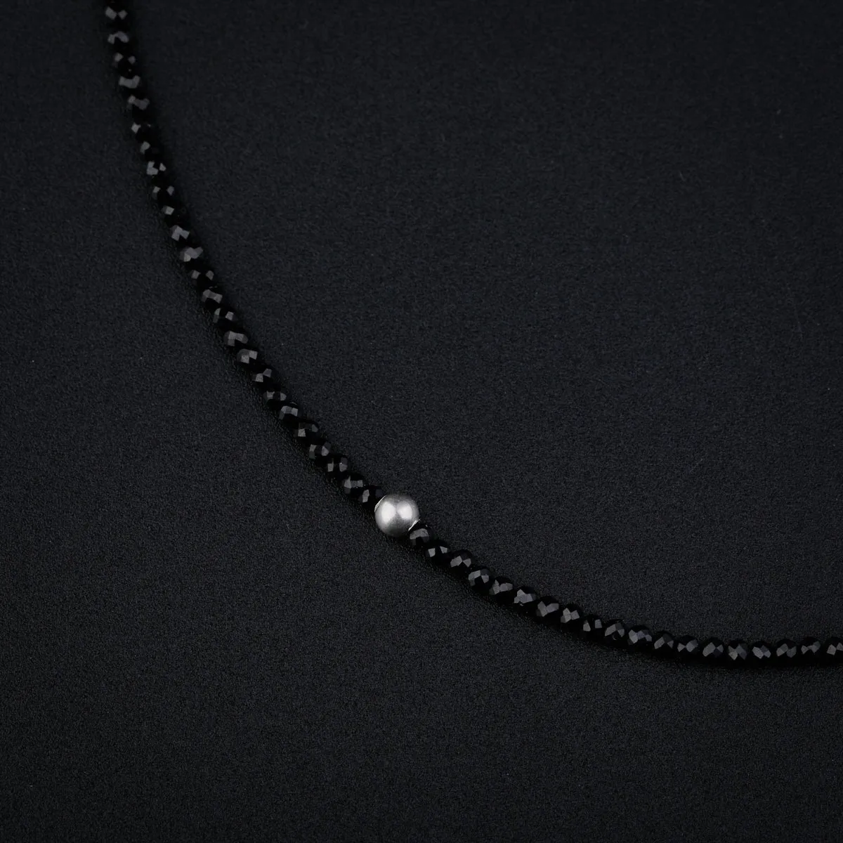 Black Spinel Anklet with Silver Beads
