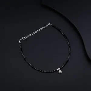 Black Spinel Anklet with Silver Charm and Pearl