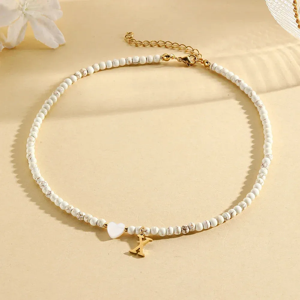 Bohemian Choker Neck Initial Necklaces with Heart Pendant