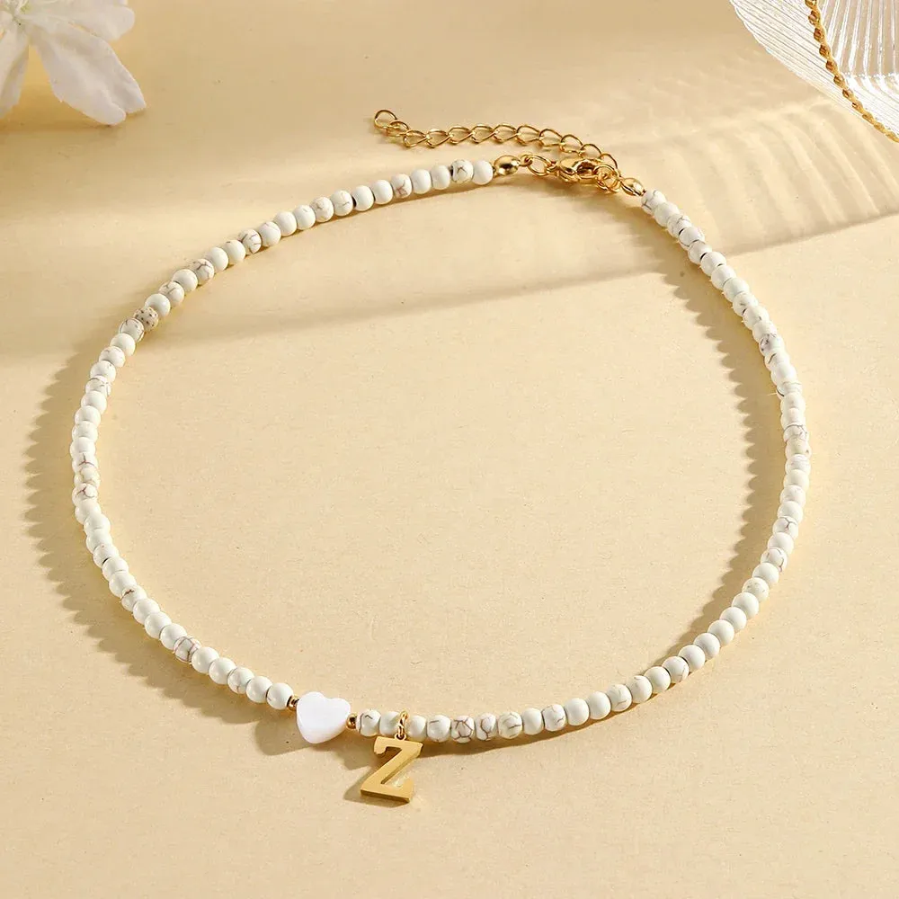 Bohemian Choker Neck Initial Necklaces with Heart Pendant