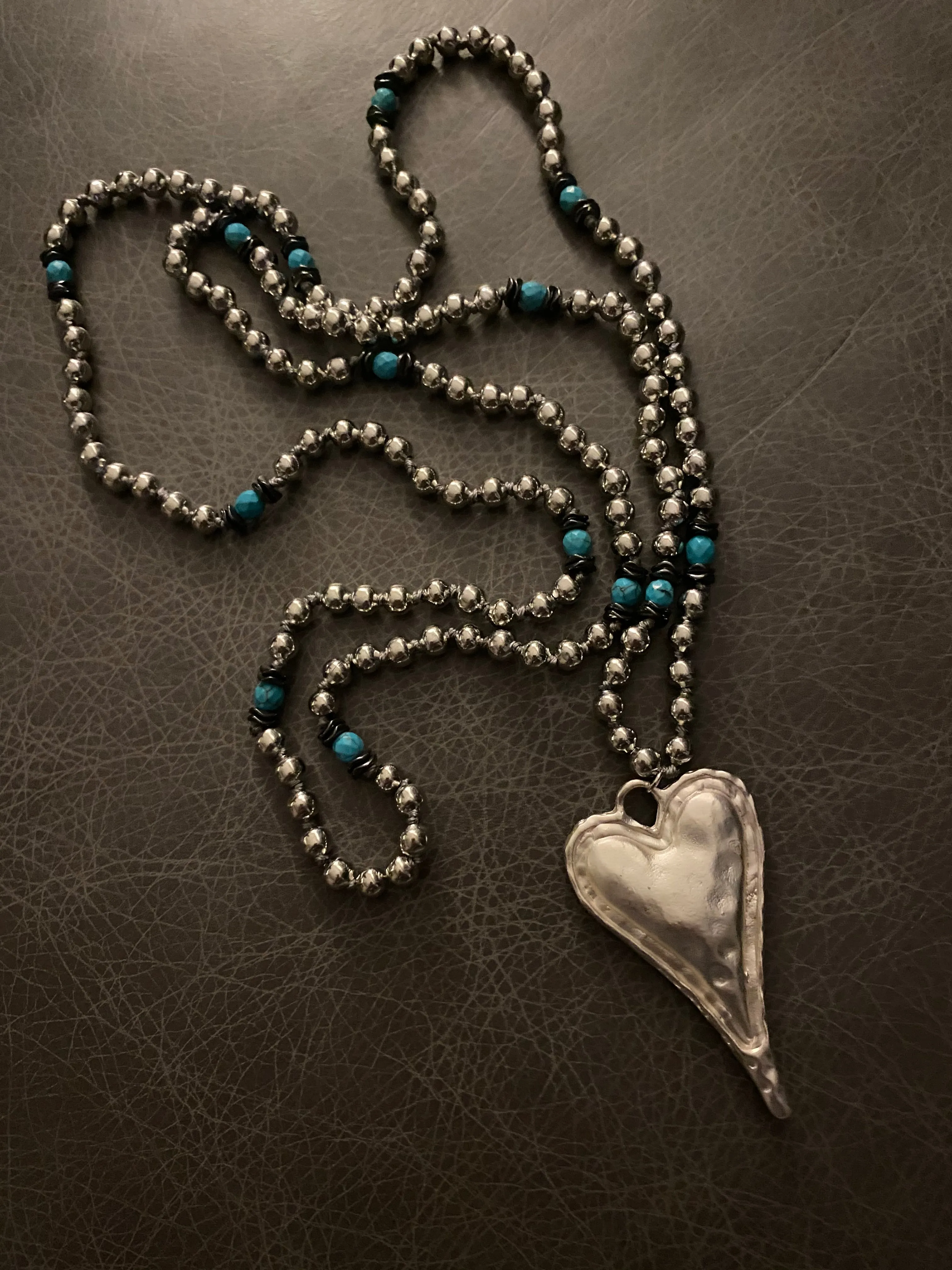 Bohemian Tribal Jewelry Metal Beads / Turquoise Heart Pendant Necklace