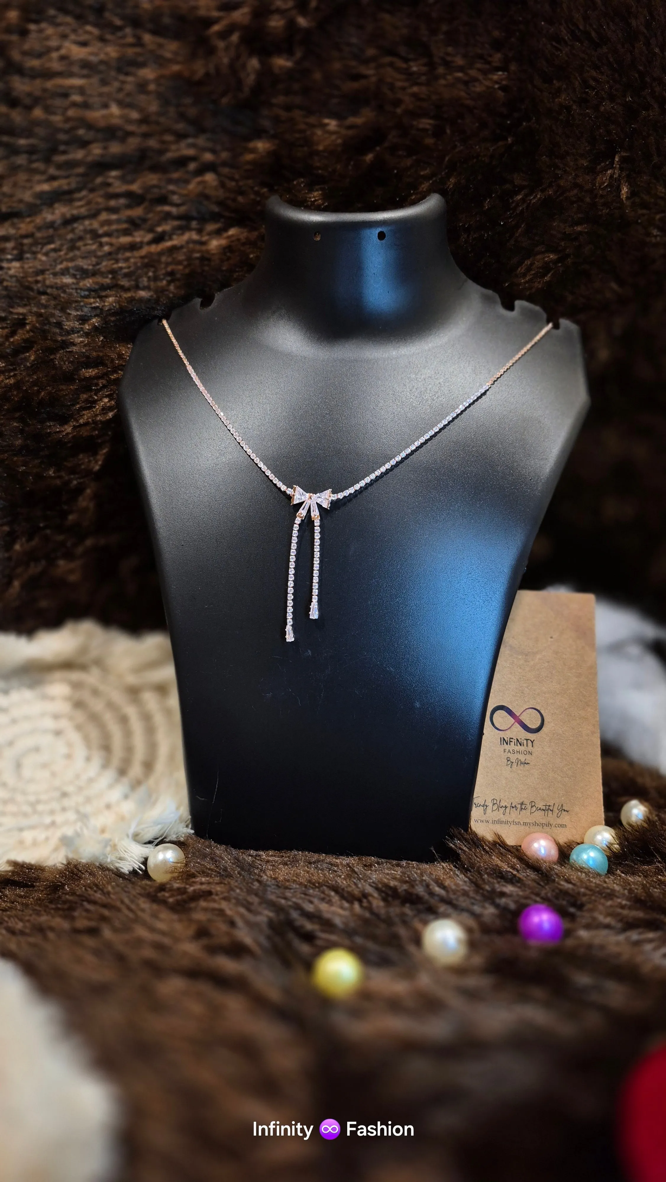 Bow A.D studded chain_ anti tarnish _ statement necklace