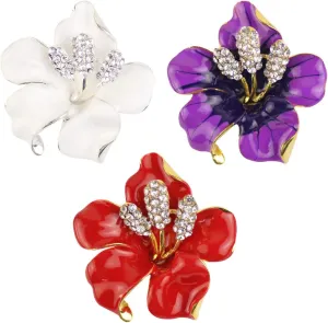 Brooch Pin for Women Flowers Brooch with Created Crystal | Elegant Brooches and Pins for women | Pearl Brooches for women with Flower Pins | Designer Brooch Collar Pins for women, Purple/White/Red, 29.8g