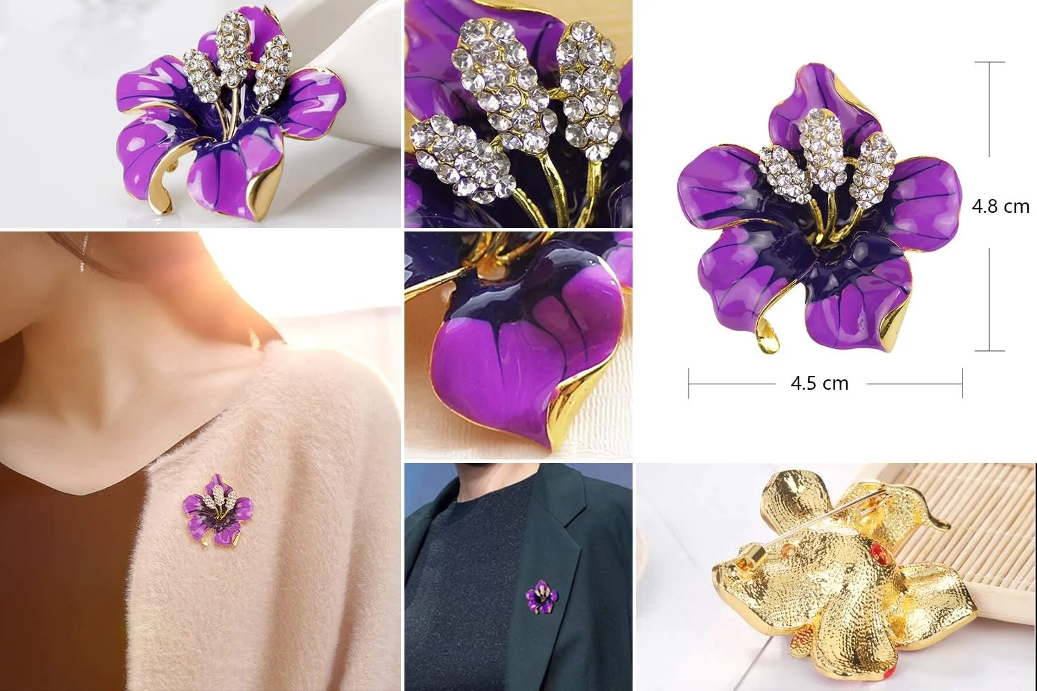 Brooch Pin for Women Flowers Brooch with Created Crystal | Elegant Brooches and Pins for women | Pearl Brooches for women with Flower Pins | Designer Brooch Collar Pins for women, Purple/White/Red, 29.8g