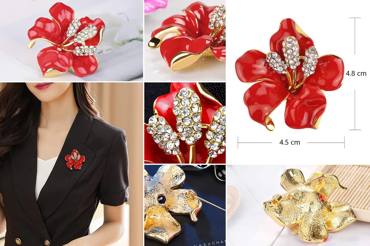 Brooch Pin for Women Flowers Brooch with Created Crystal | Elegant Brooches and Pins for women | Pearl Brooches for women with Flower Pins | Designer Brooch Collar Pins for women, Purple/White/Red, 29.8g