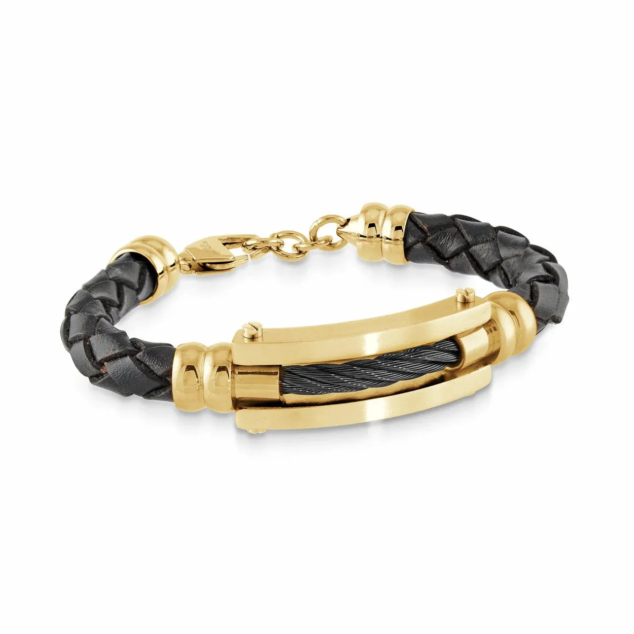 Cable Black Leather Bracelet