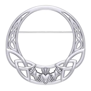 Celtic Claddagh Heritage: Sterling Silver Brooch by Peter Stone Jewelry - Traditional Irish Symbolism TBC168