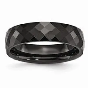 Ceramic Black 6mm Faceted Polished Wedding Band Ring
