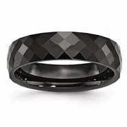 Ceramic Black 6mm Faceted Polished Wedding Band Ring
