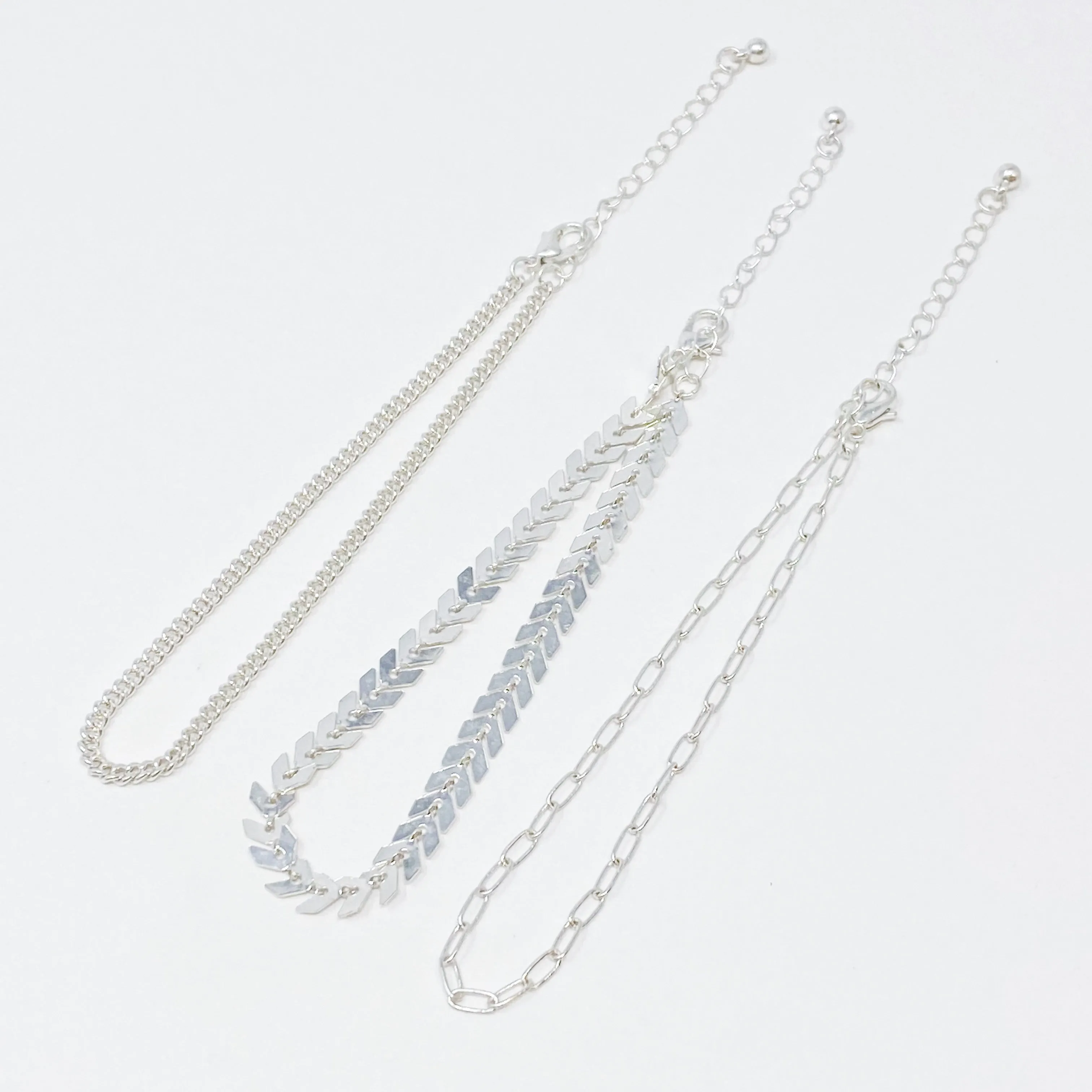 Chevron Chain Anklet, Set of 3
