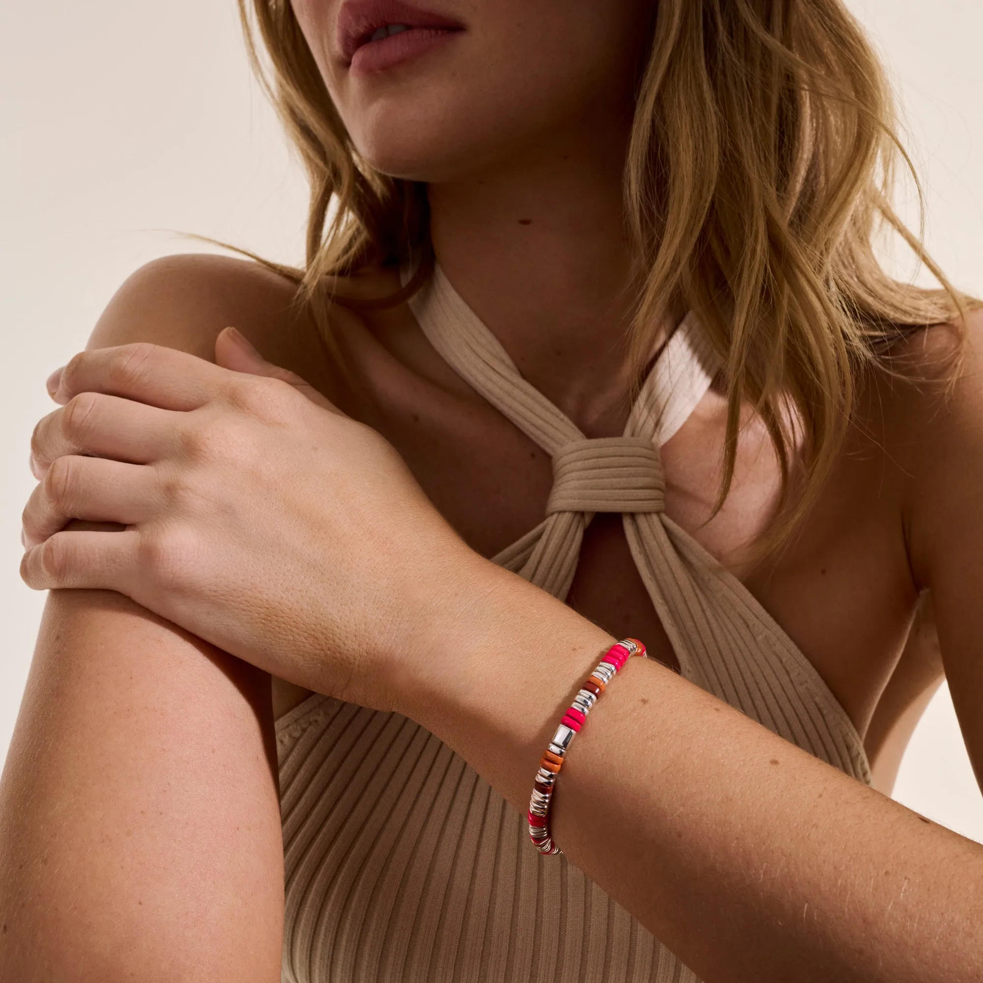Colorblock Bracelet, Silver, Slim|BUS9012251PKORRJ