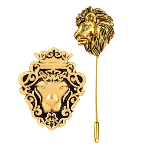 Combo of Lion-Face Shaped Wedding Brooch/Lapel Pin