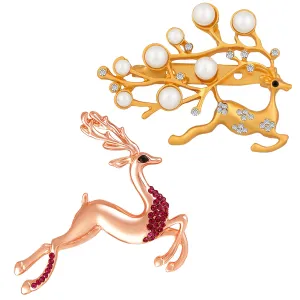 Combo of Pink and white Crystals Deer-Shaped Wedding Brooch
