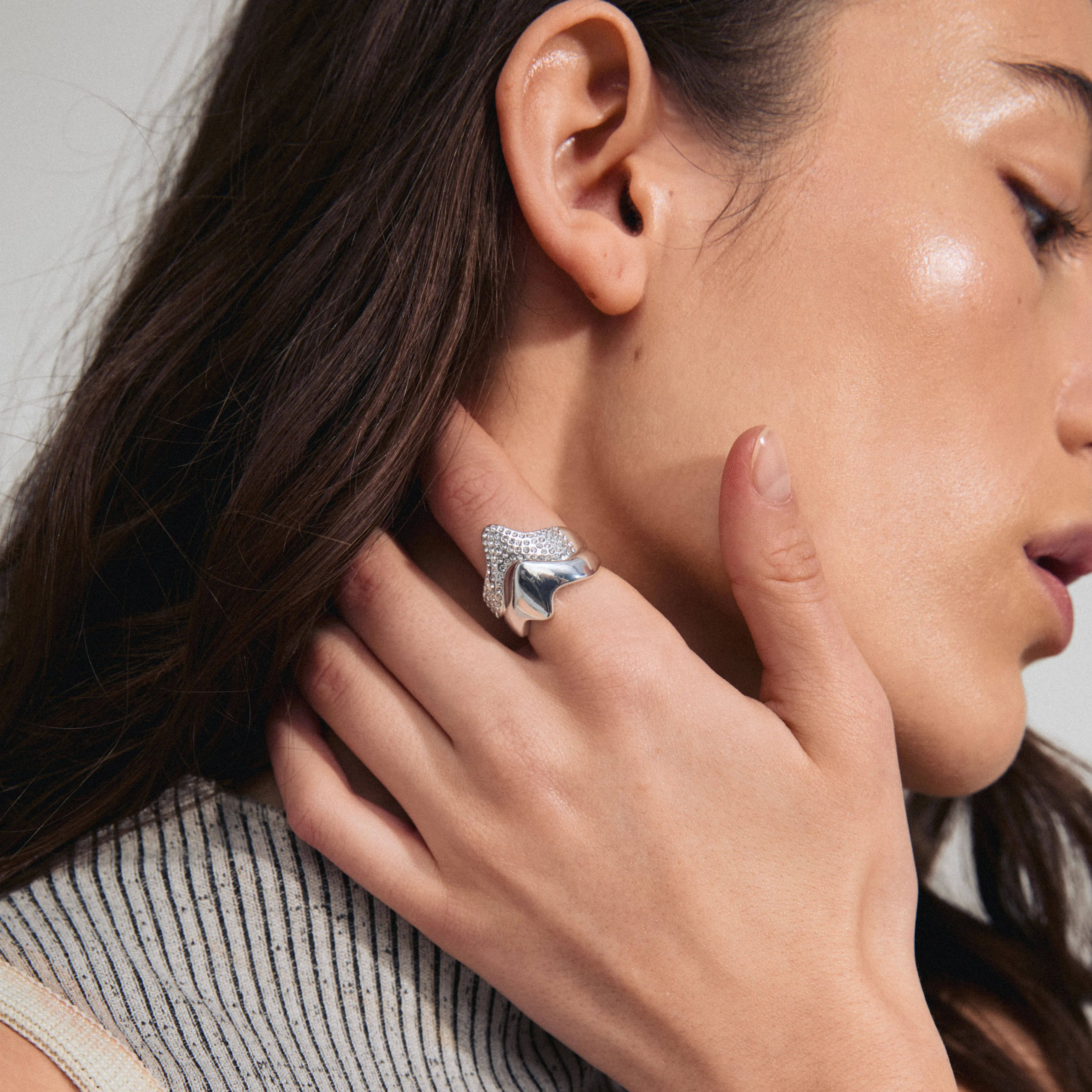 CONNECT 2-in-1 set crystal ring silver-plated