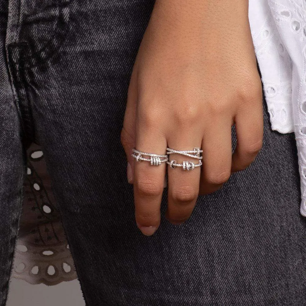 Double Ring with Sliding Hoops - White Silver